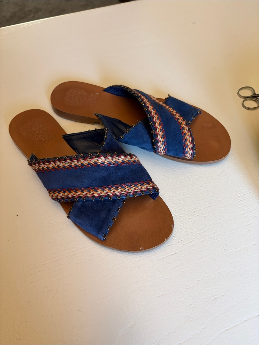 Vince Camuto Navy Blue Braided Strap Slide Sandals